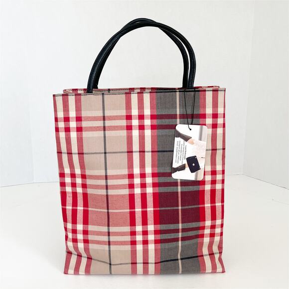 BURBERRY Nova Check Hand Bag Canvas Red Tote - Picture 1 of 13